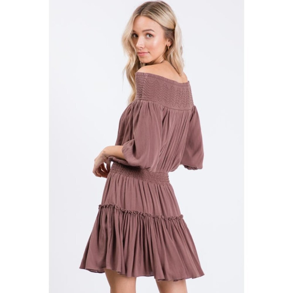 Off-Shoulder brown Mini Dress - Picture 3 of 5